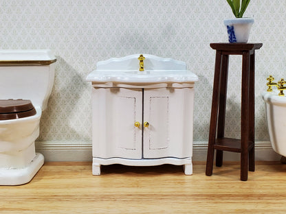 Dollhouse Bathroom Sink Cabinet in White Opening Doors 1:12 Scale Miniature Furniture