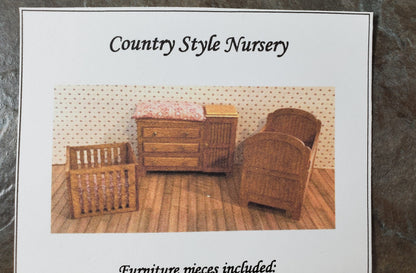 Dollhouse HALF SCALE Furniture KIT Country Nursery Set Crib Playpen Dresser 1:24