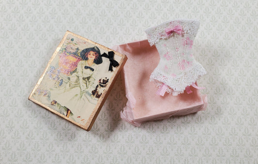 Dollhouse Victorian Corset in Gift Box 1:12 Scale Miniature Decor