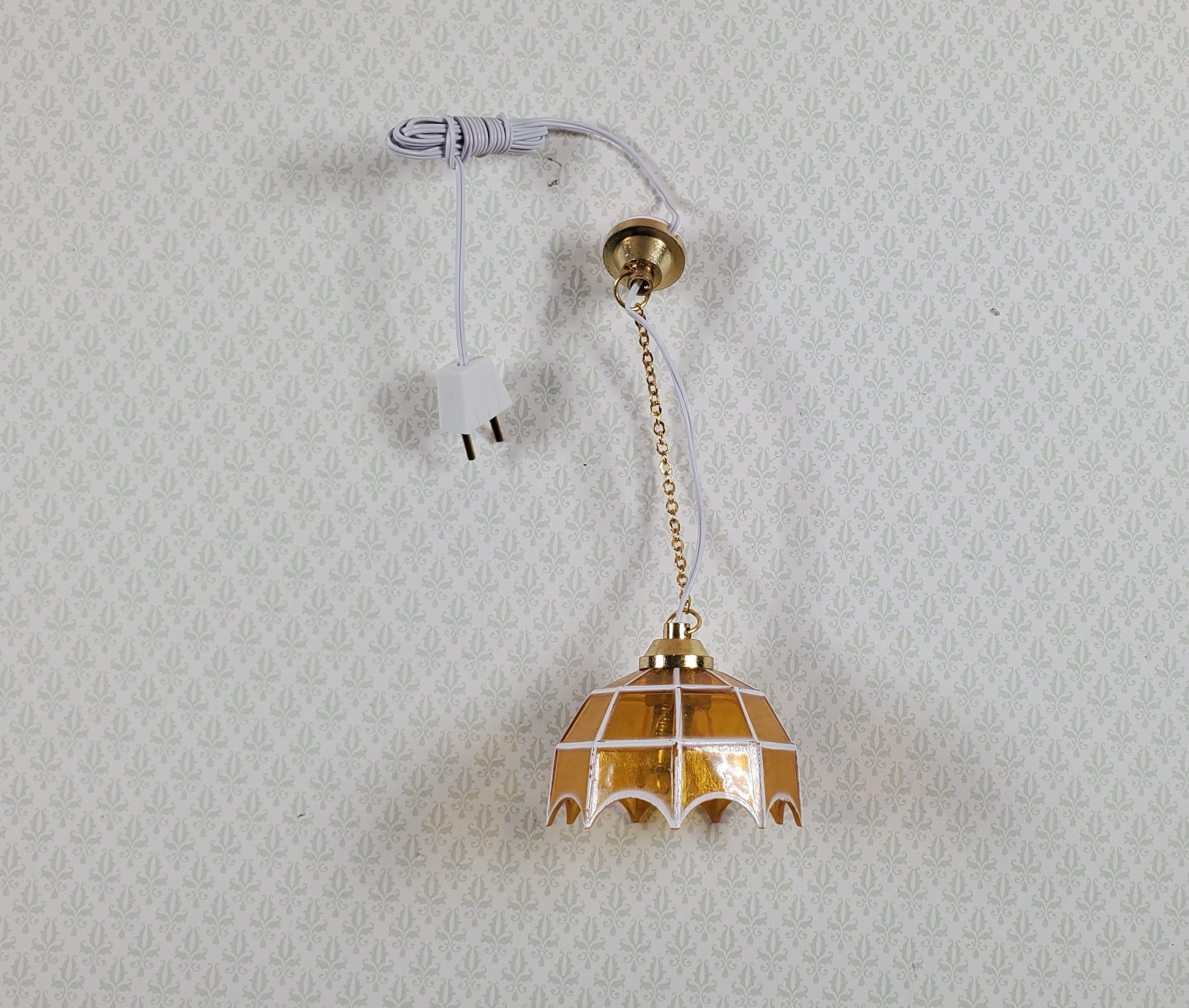 Dollhouse Retro Ceiling Light Amber Shade 1:12 Scale Miniature 12 Volt with Plug