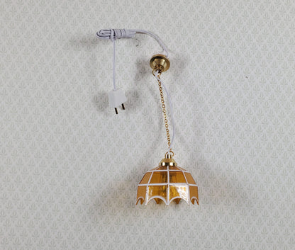Dollhouse Retro Ceiling Light Amber Shade 1:12 Scale Miniature 12 Volt with Plug