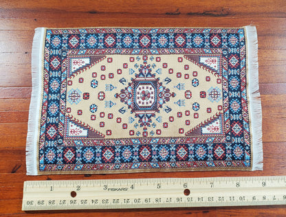 Dollhouse Rug Woven Fabric Large Brown Red Blue 1:12 Scale Miniature 9x6