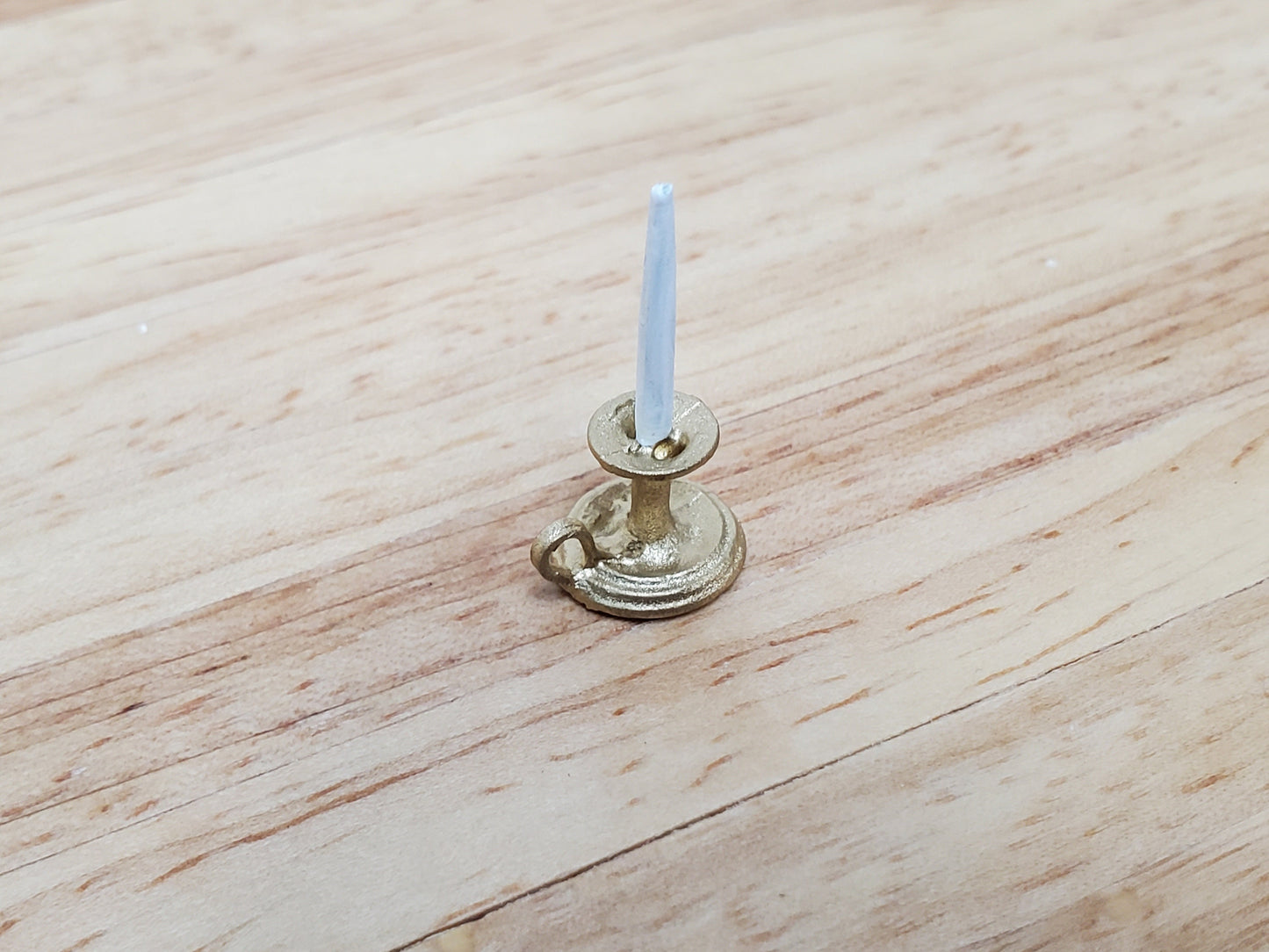 Dollhouse Chamber Candle Holder with Candle Gold 1:12 Scale Miniature Metal
