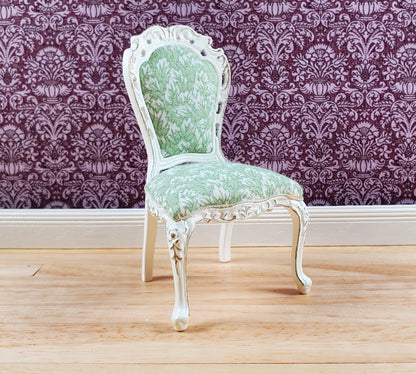 Dollhouse White & Gold Side Chair Green Fern Fabric 1:12 Scale Furniture Hansson