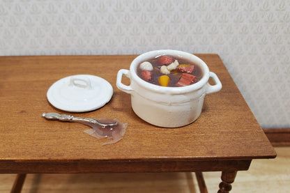 Dollhouse Pot of Beef Stew with Lid and Spoon 1:12 Scale Miniature Food