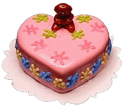 Dollhouse Pink Teddy Bear Cake 1:12 Scale Miniature Kitchen Dessert Food Bakery