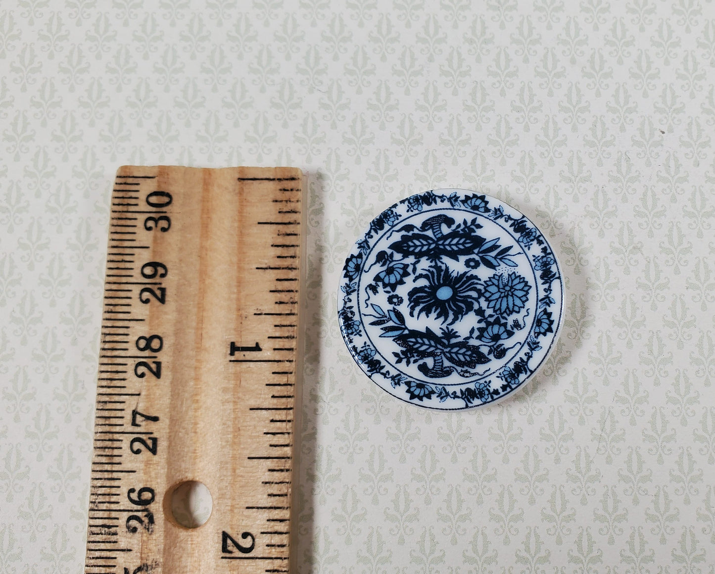 Dollhouse Ceramic Platter Large Plate Blue & White 1:12 Scale Miniature 1 1/4"