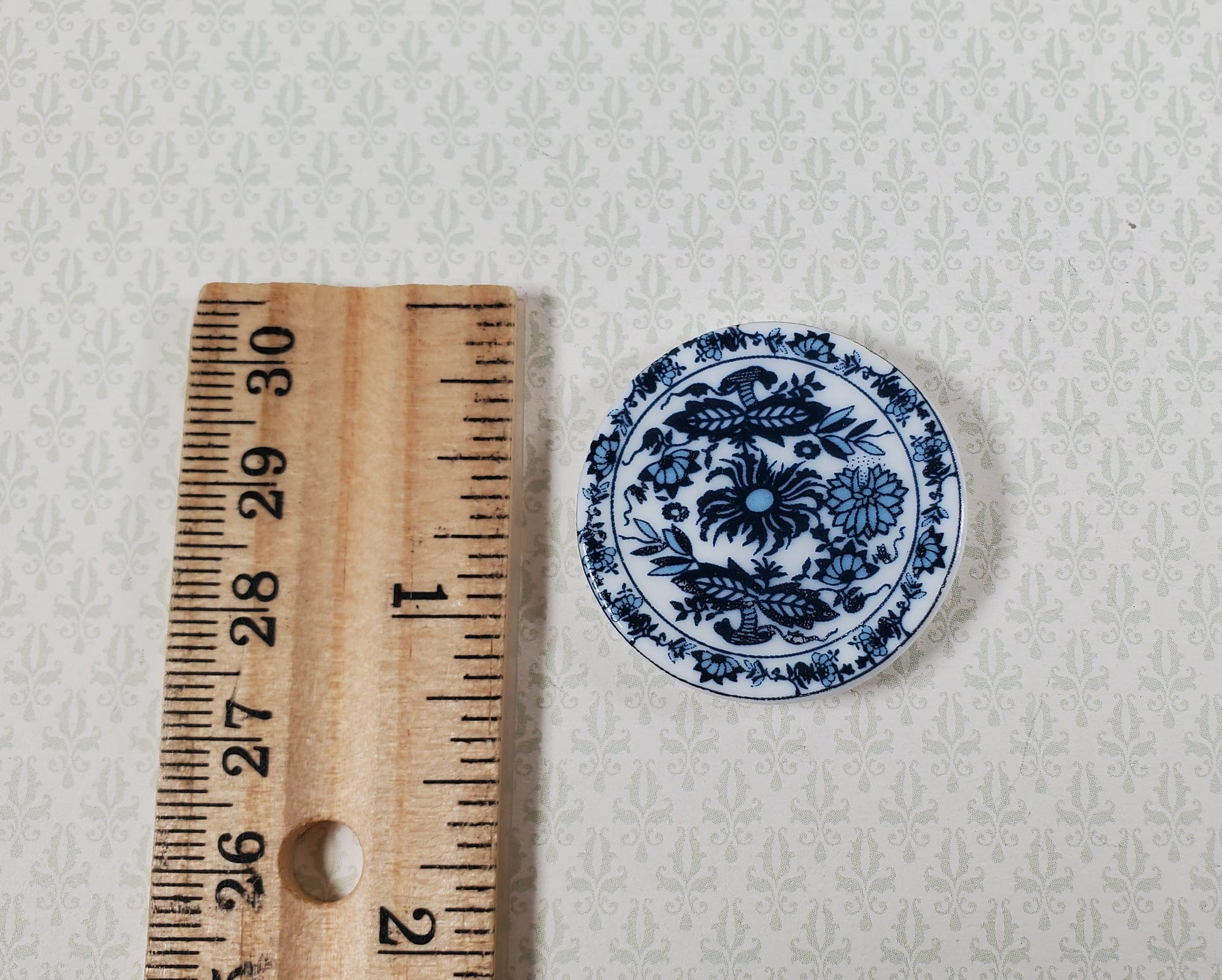 Dollhouse Ceramic Platter Large Plate Blue & White 1:12 Scale Miniature 1 1/4"