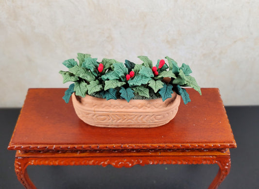 Dollhouse Holly Plant with Berries in a Terra Cotta Planter 1:12 Scale Miniature