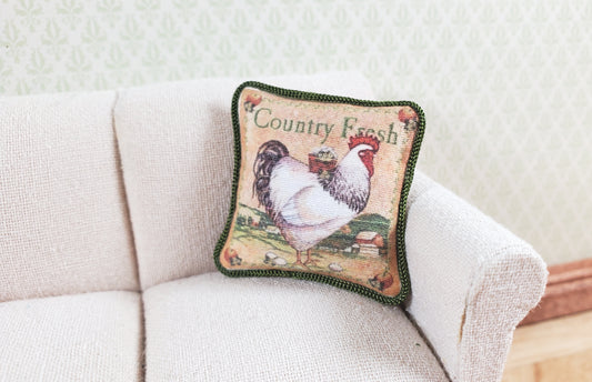 Dollhouse Country Rooster Pillow Green Trim Handmade 1:12 Scale Miniature