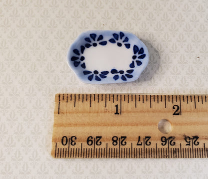 Dollhouse Small Blue Patterned Ceramic Platter 1:12 Scale Miniature