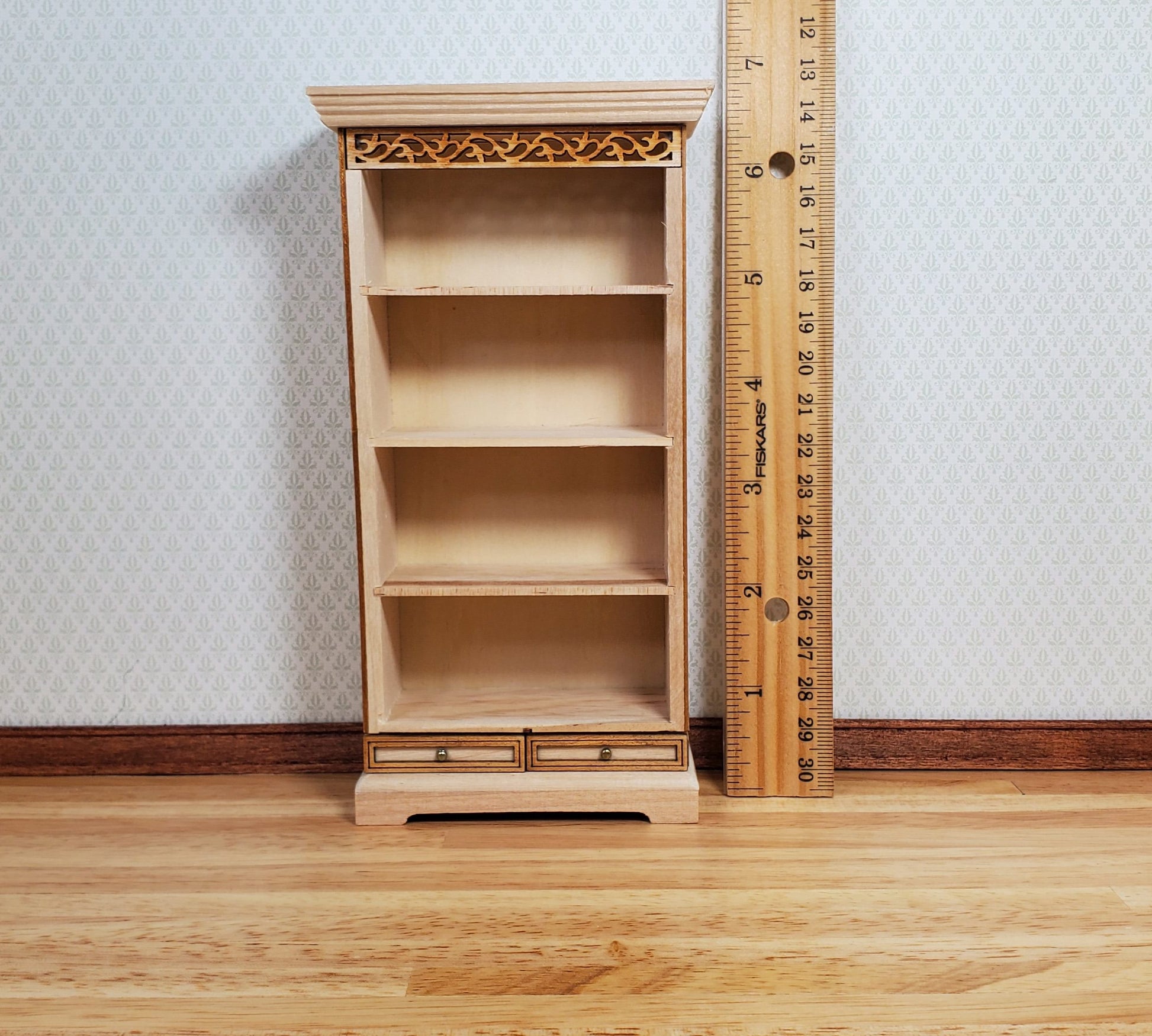 Dollhouse Tall Bookcase with Drawers 1:12 Scale Miniature Furniture