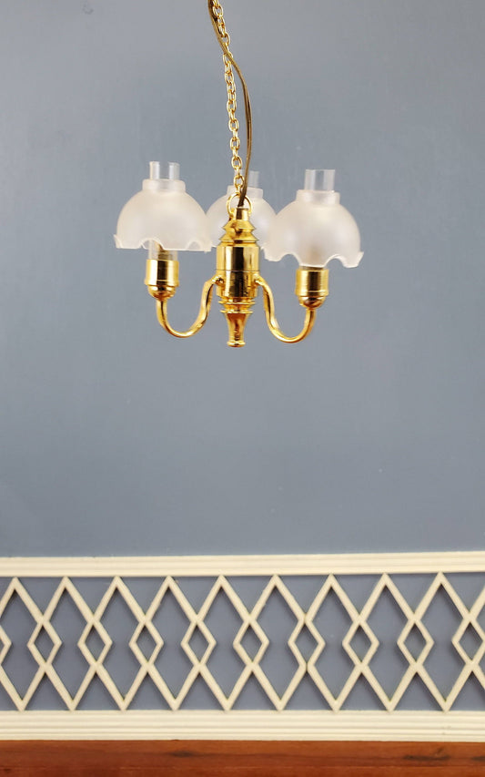 Dollhouse 3 Arm Flower Chandelier Light 12 Volt w/Plug1:12 Scale Miniature