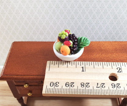 Dollhouse Bowl of Fruit Grapes Oranges White Ceramic 1:12 Scale Miniature