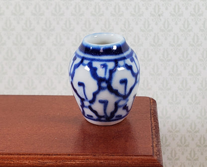 Dollhouse Large Vase Blue & White Patterned Ceramic 1:12 Scale Miniature 7/8"