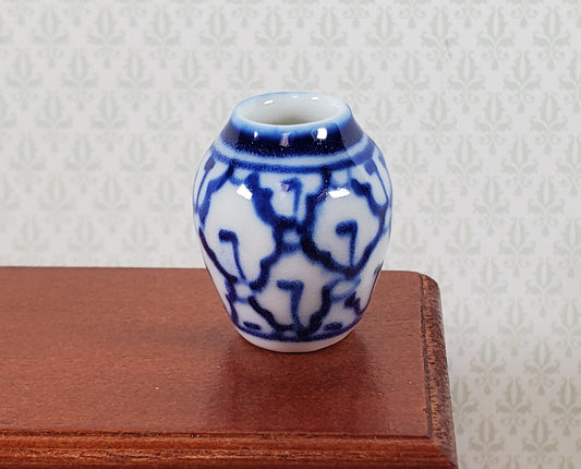 Dollhouse Large Vase Blue & White Patterned Ceramic 1:12 Scale Miniature 7/8"