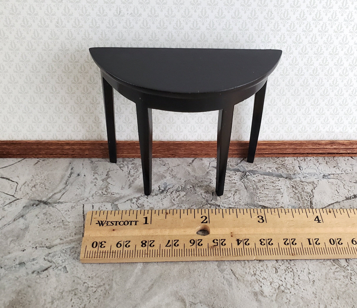 Dollhouse Half Round Hall Table Black Finish 1:12 Scale Miniature Furniture
