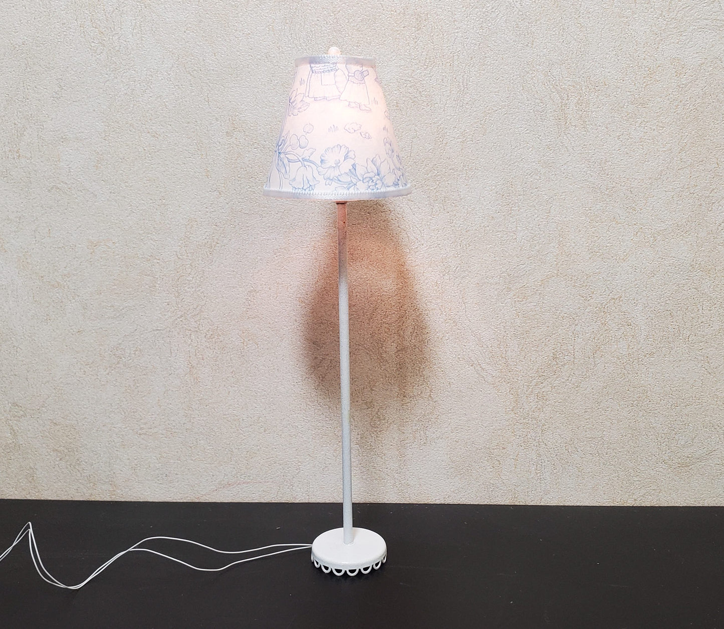 Dollhouse Nursery Floor Lamp Blue Shade White Base 12 Volt Wired 1:12
