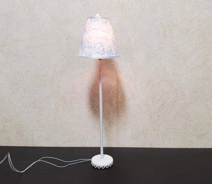Dollhouse Nursery Floor Lamp Blue Shade White Base 12 Volt Wired 1:12