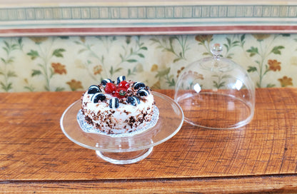 Dollhouse Clear Glass Cake Plate Pedestal with Dome Lid 1:12 Scale Miniature