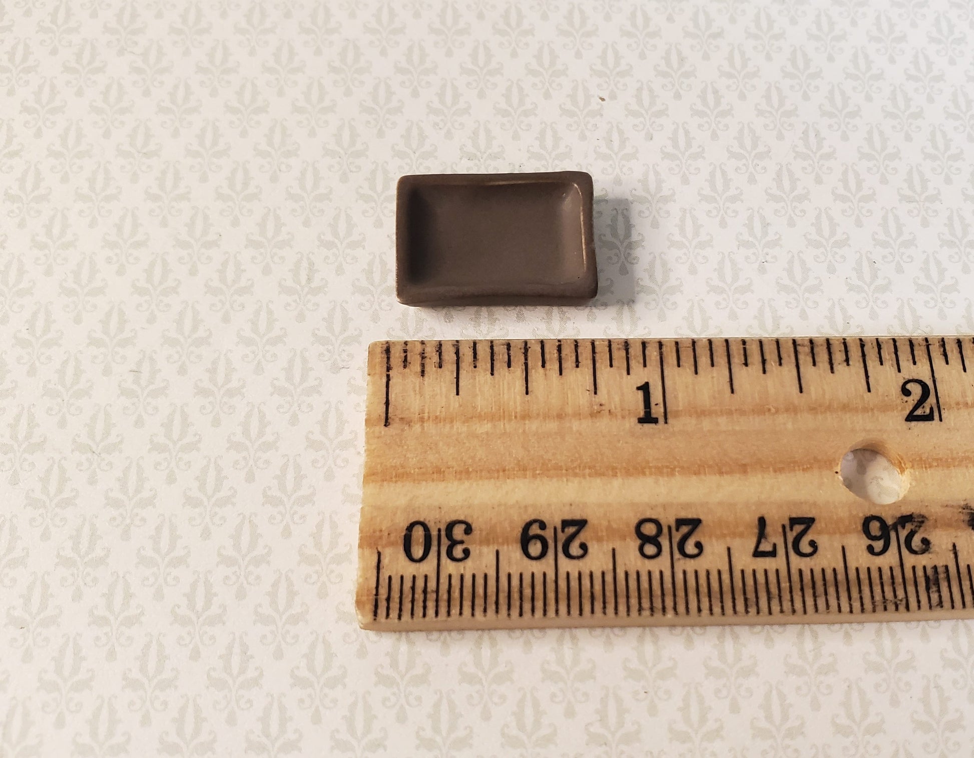 Dollhouse Small Rectangular Brown Ceramic Serving Dish 1:24 Scale Miniature