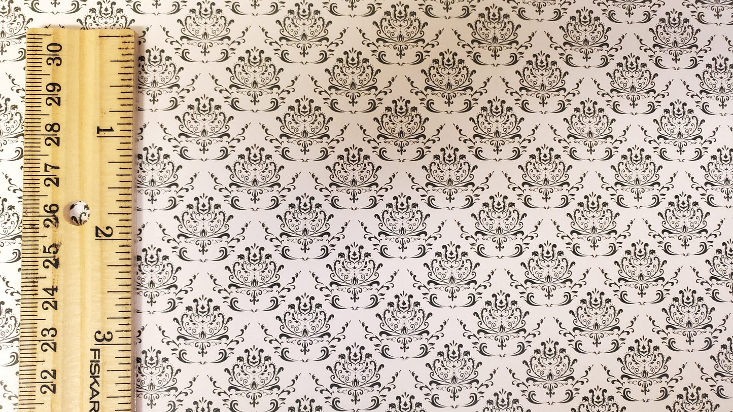 Dollhouse Wallpaper Beige Dark Green Damask 3 Sheets 1:12 Scale Miniature