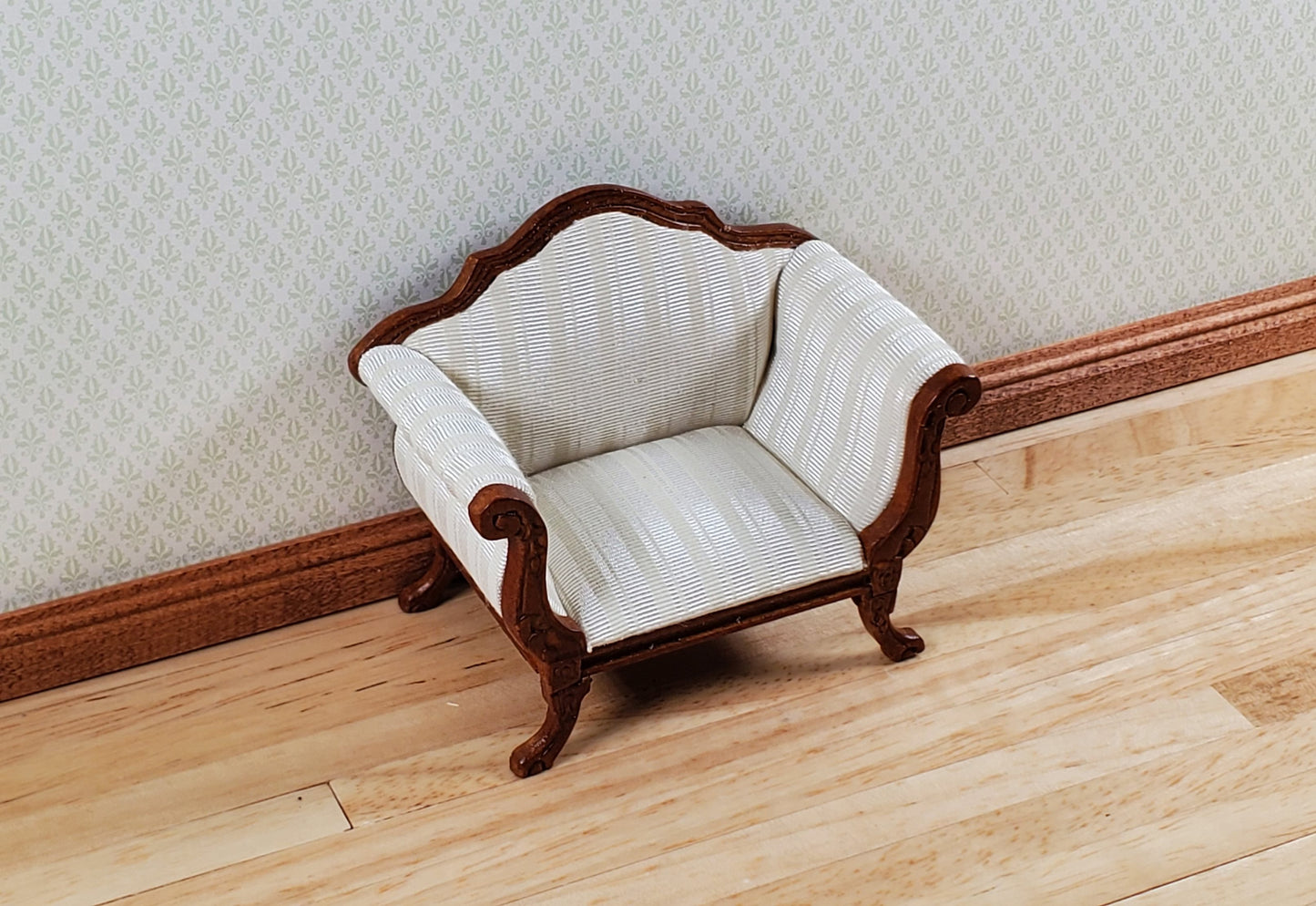 Dollhouse Wide Chair Victorian Cream Striped Fabric 1:12 Scale Furniture Hansson