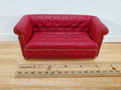 JBM Miniature Chesterfield Sofa Red Tufted Faux Leather 1:12 Scale Dollhouse Furniture