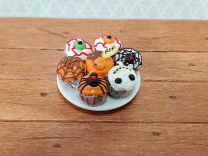 Dollhouse Cupcakes Halloween Theme on Ceramic Plate 1:12 Scale Miniature Food