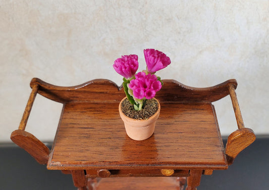 Dollhouse Magenta Carnations in Terra Cotta Planter 1:12 Scale Miniature Flowers