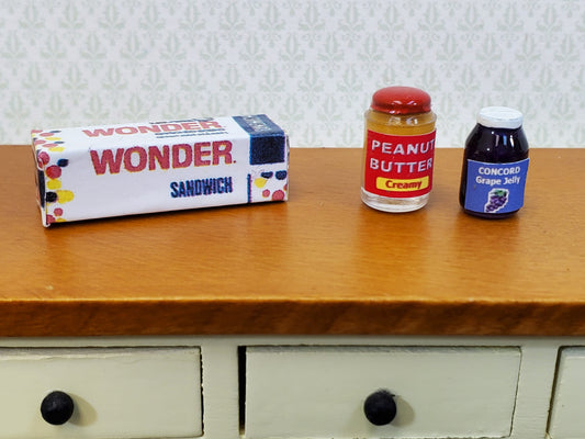 Dollhouse Peanut Butter & Jelly Set with Wonder Bread 1:12 Scale Kitchen Food by Hudson River