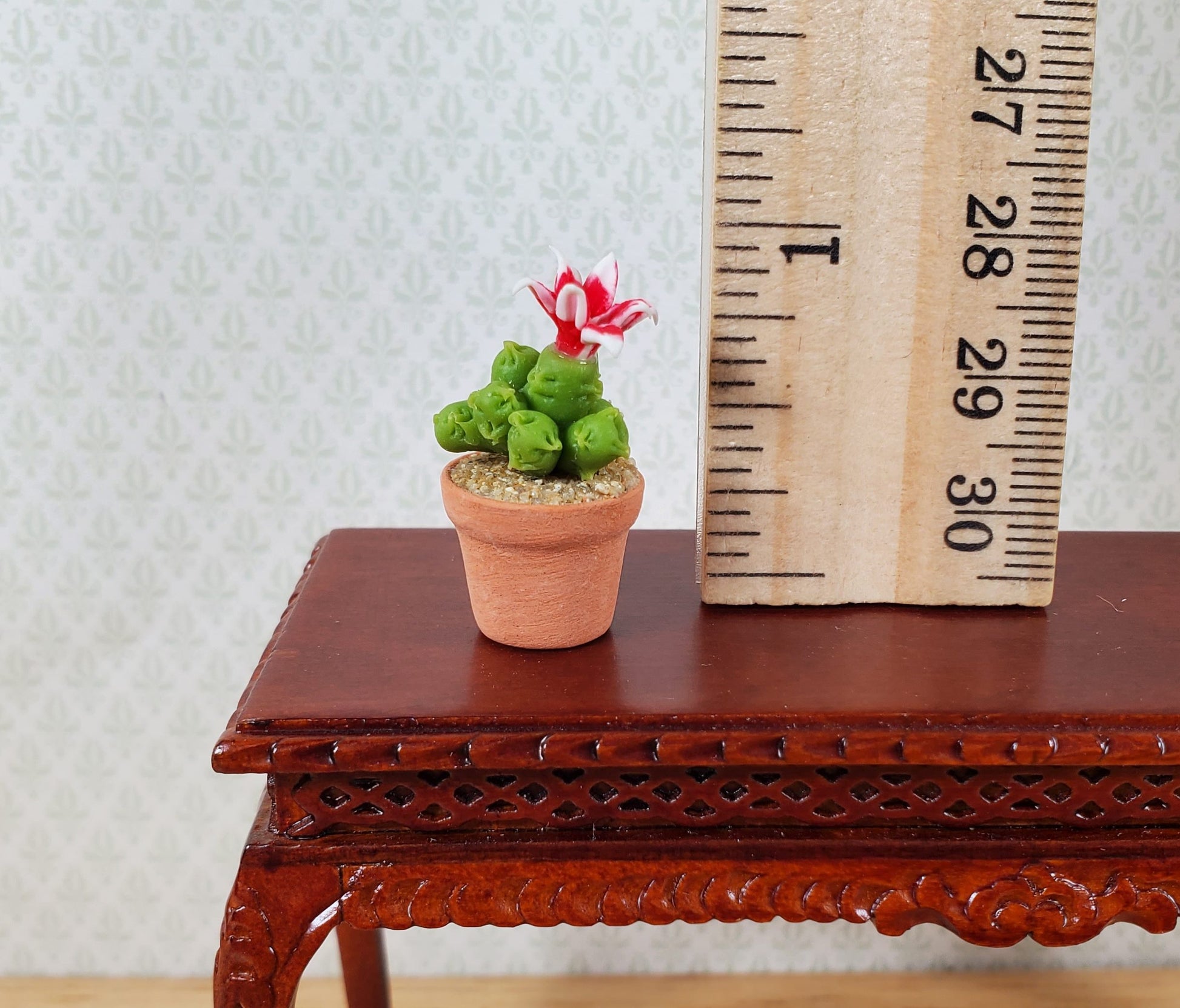 Dollhouse Tall Flowering Cactus Plant in a Terra Cotta Pot 1:12 Scale Miniature