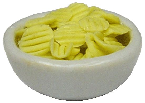 Dollhouse Rippled Potato Chips in a White Bowl 1:12 Scale Miniature Food Kitchen