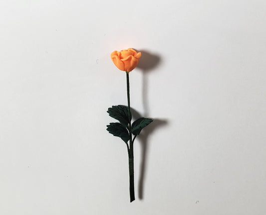 Dollhouse Apricot Rose Single Stem with Foliage 1:12 Scale Miniature