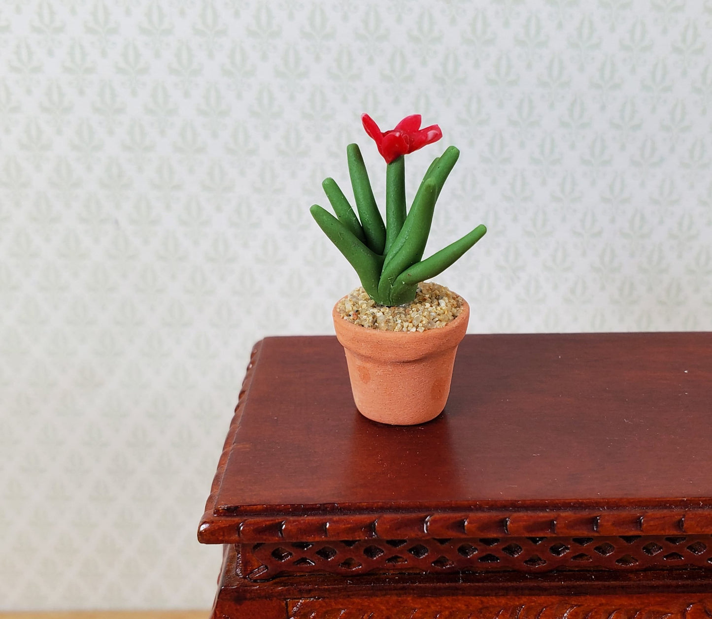 Dollhouse Flowering Spiky Cactus Plant in a Terra Cotta Pot 1:12 Scale Miniature