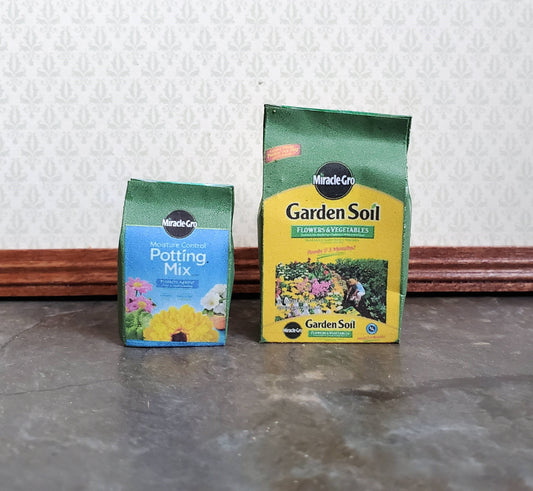 Dollhouse Miniature Miracle Grow Garden Soil & Potting Mix Bags 1:12 Scale Dirt