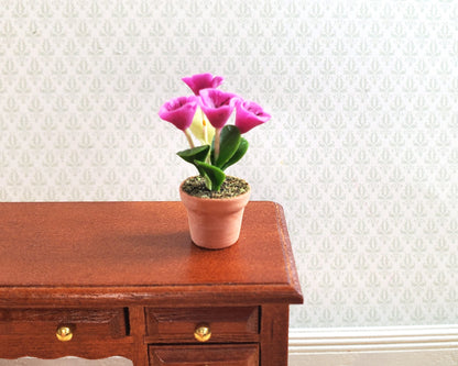 Dollhouse Potted Flowers Dark Pink 1:12 Scale Houseplant in Terra Cotta Pot