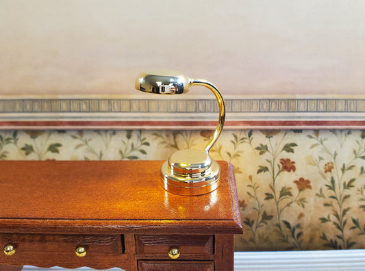 Dollhouse Modern Gold Desk Lamp Battery Operated 1:12 Scale Miniature Light