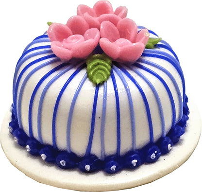 Dollhouse Blue Striped Cake 1:12 Scale Miniature Dessert Food