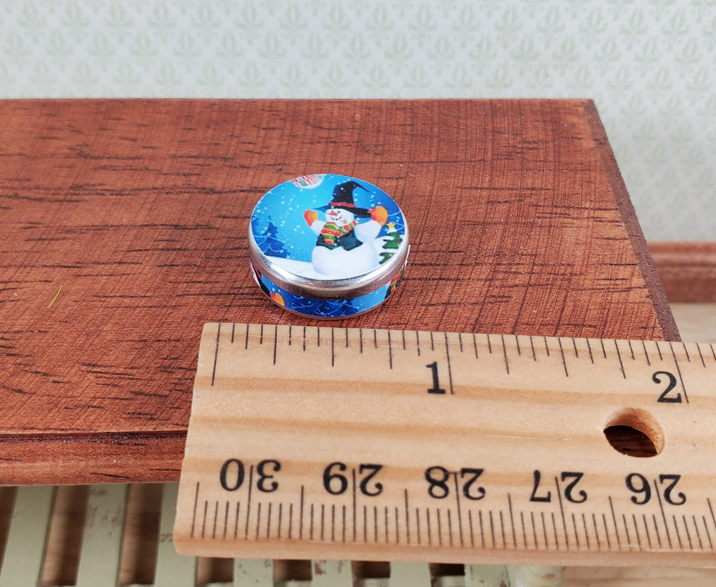 Dollhouse Cookie Tin with Cookies Snowman Theme 1:12 Scale Miniature Christmas