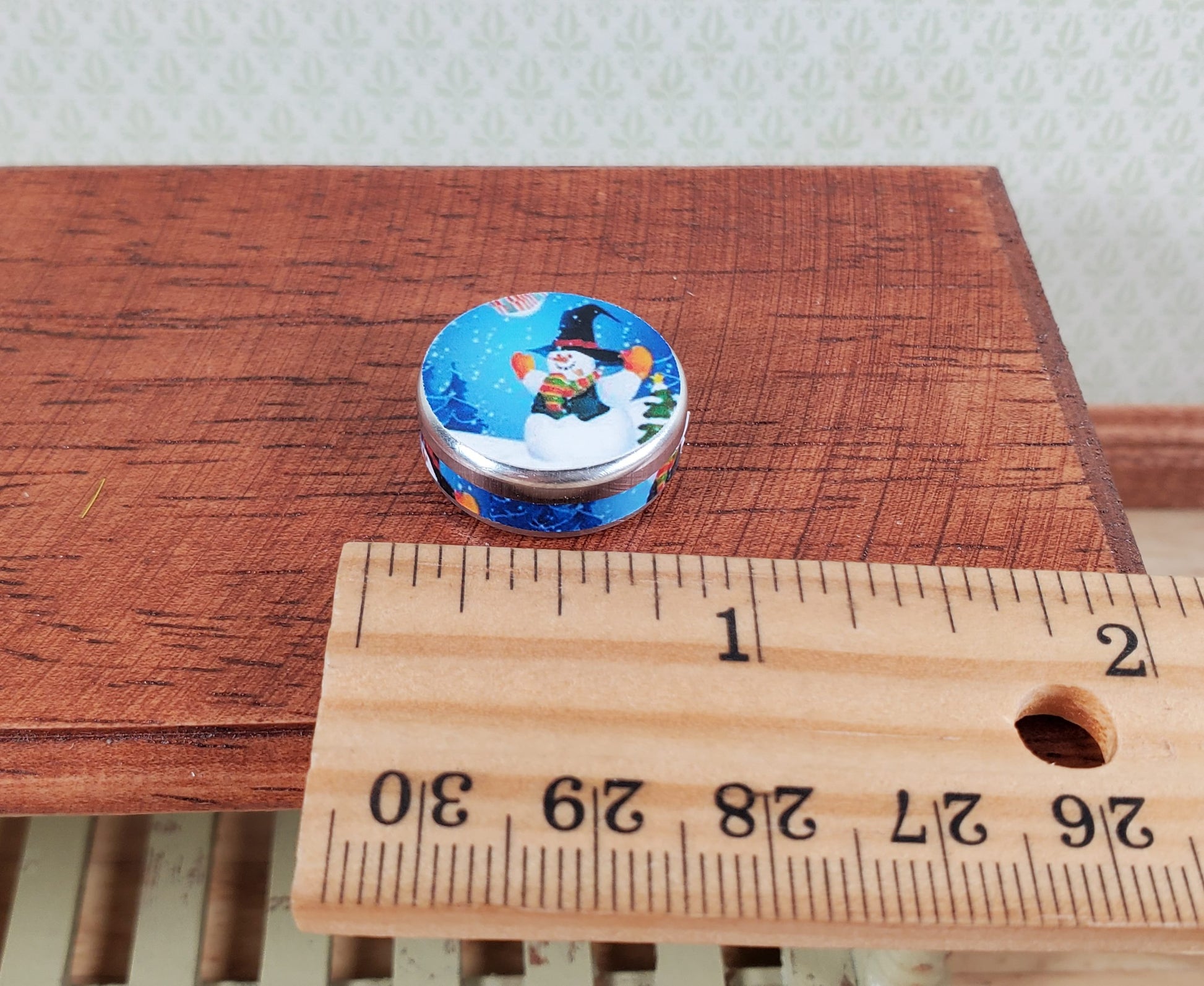 Dollhouse Cookie Tin with Cookies Snowman Theme 1:12 Scale Miniature Christmas