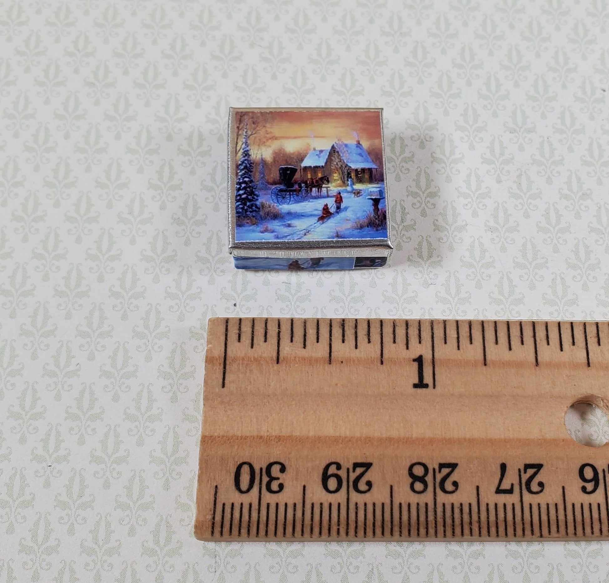Dollhouse Square Winter Scene Cookie Tin Empty 1:12 Scale Miniature Christmas