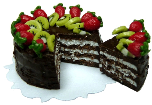 Dollhouse Sliced Chocolate Cake with Strawberry & Kiwi 1:12 Scale Miniature Food