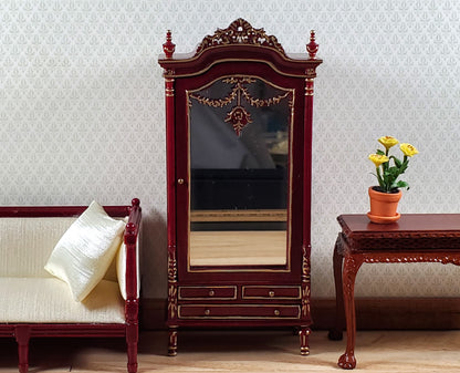Dollhouse Mirrored Wardrobe Mahogany Finish 1:12 Scale by Hansson Miniatures