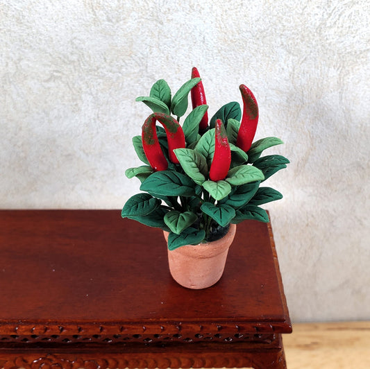 Dollhouse Red Chili Plant in a Terra Cotta Pot 1:12 Scale Miniature Houseplant