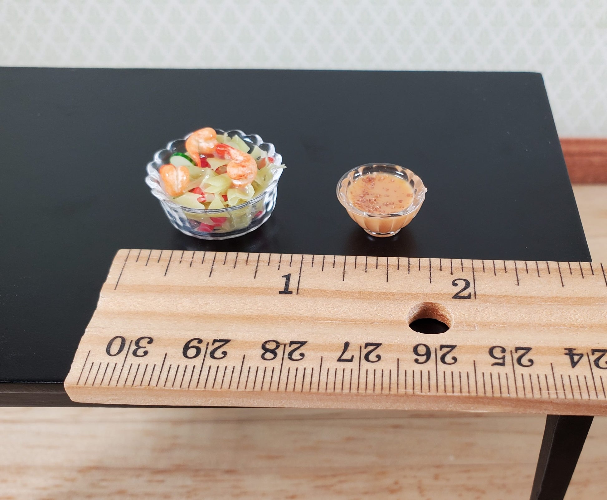 Miniature Shrimp Salad Bowl with Side of Dressing 1:12 Scale Dollhouse Food