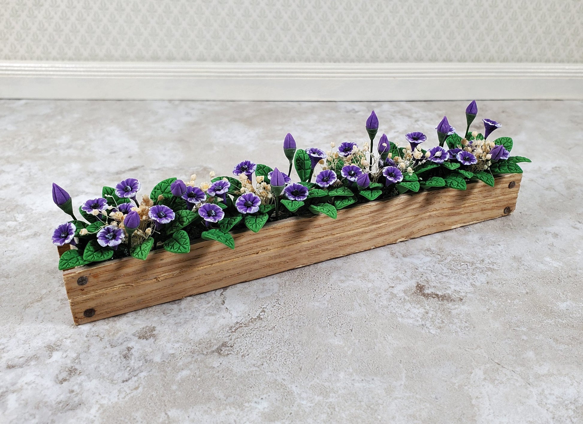 Dollhouse Purple Cupflowers in a 5.5" Window Box Planter 1:12 Scale Miniature