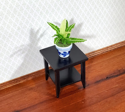 Dollhouse Side Table with Shelf Modern Style Wood Black Finish 1:12 Scale Miniature Furniture