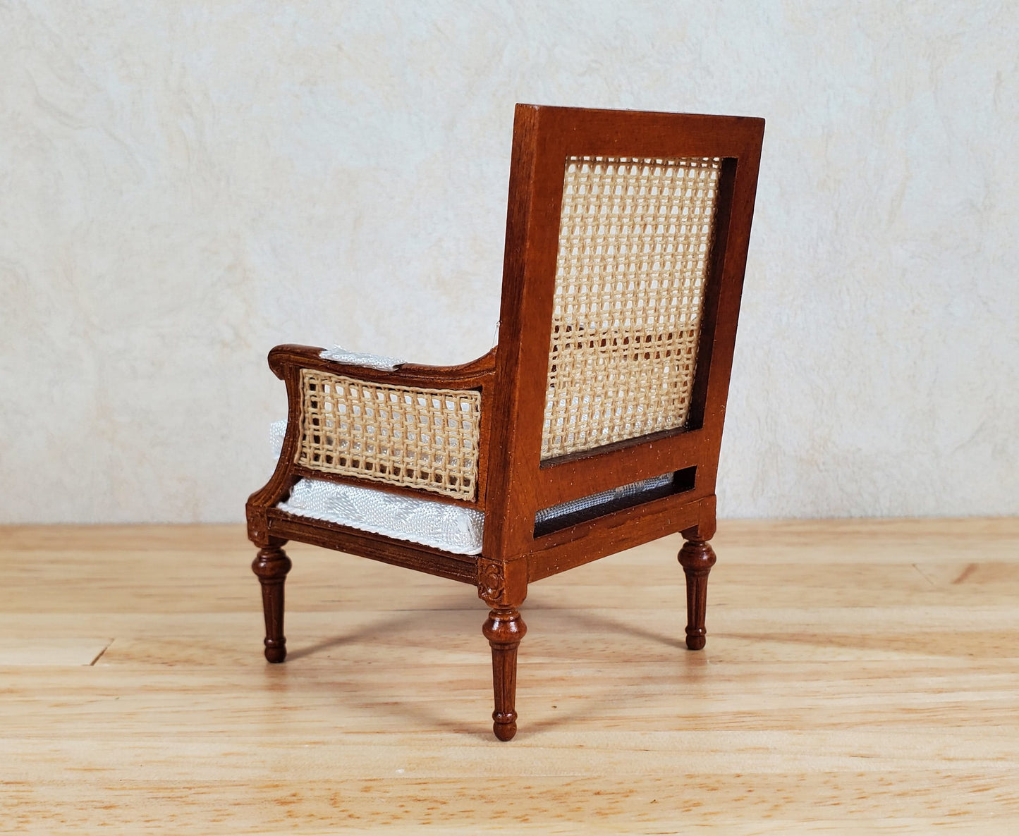 JBM Dollhouse Cane Back Armchair Chair Walnut 1:12 Scale Miniature Furniture