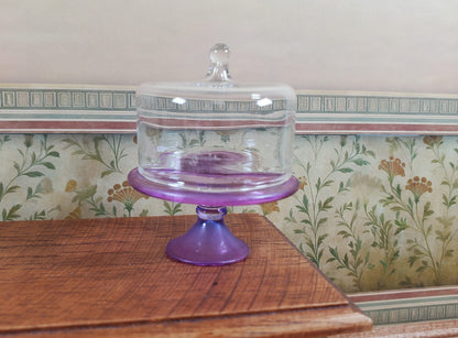 Dollhouse Large Glass Cake Stand with Cover Light Purple 1:12 Scale Miniature